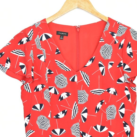 Talbots Fit and Flare Midi Dress Size 4 Red Cap Sleeve Vacation Beach Resort - Picture 3 of 13